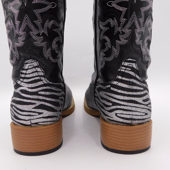 Roper Square Toe Glitter Embroidered Zebra Western Boots | Cowgirl | VGUC | 9 - Picture 5 of 11
